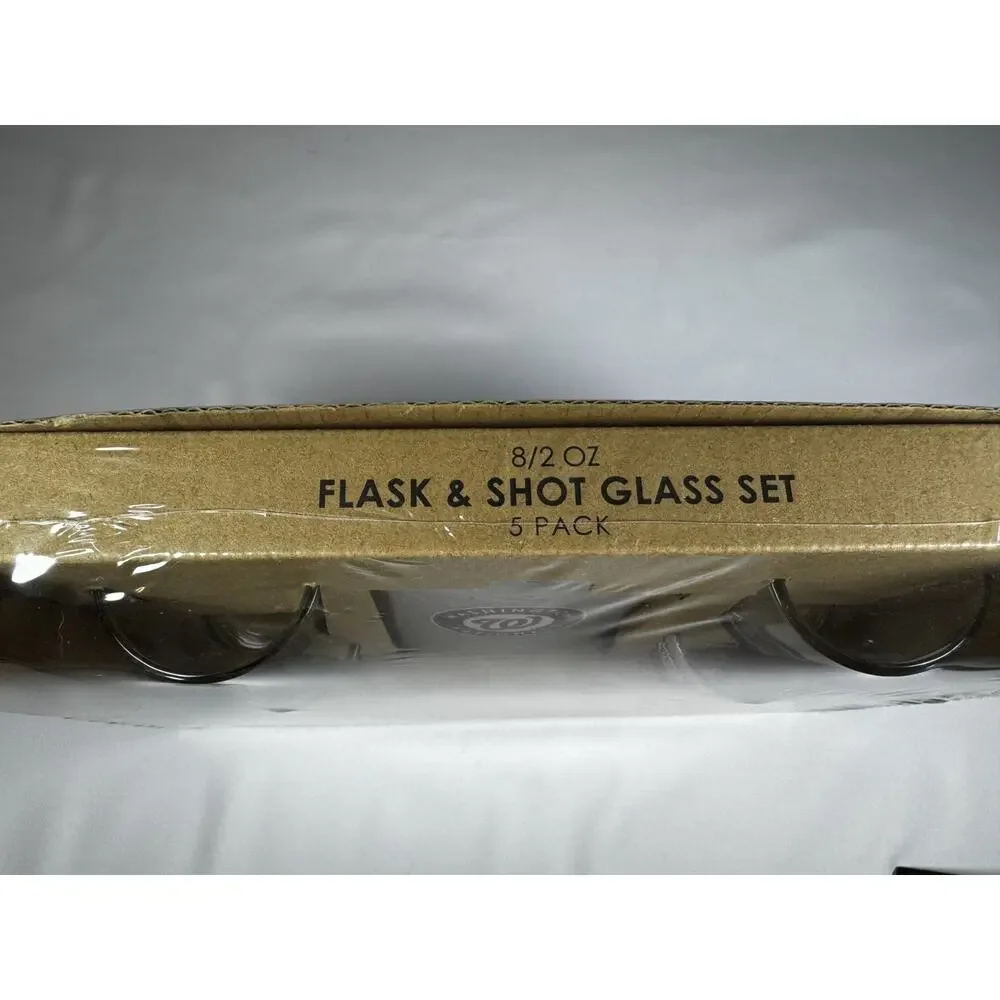 Washington Nationals Flask Shot Glass Set 8oz 4 Glasses MLB NEW Sealed